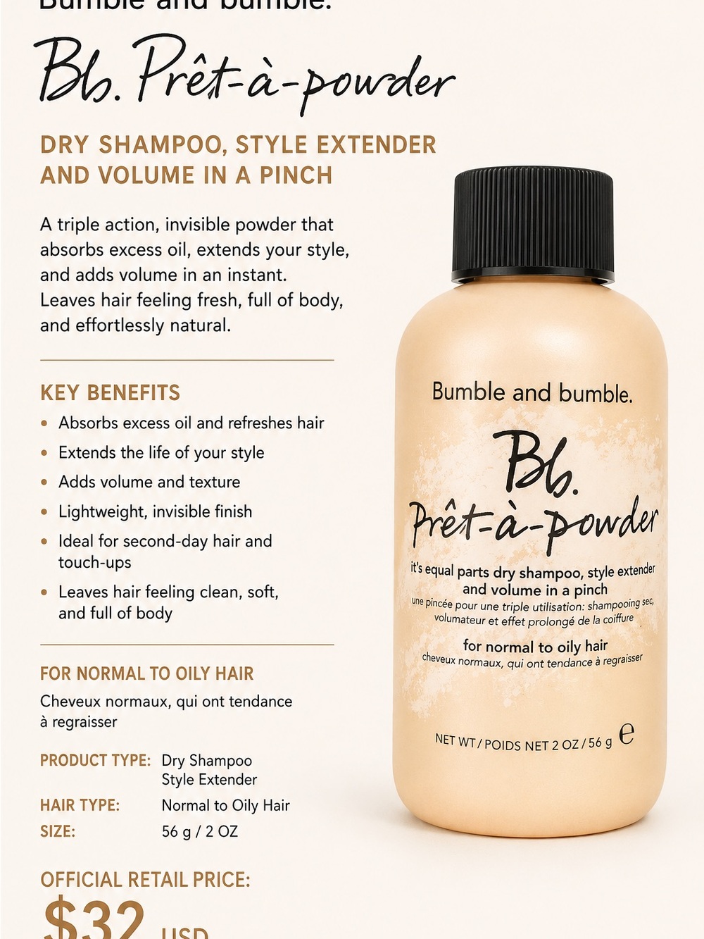 Bumble and bumble. Bb. Prêt-à-powder-56g/2oz